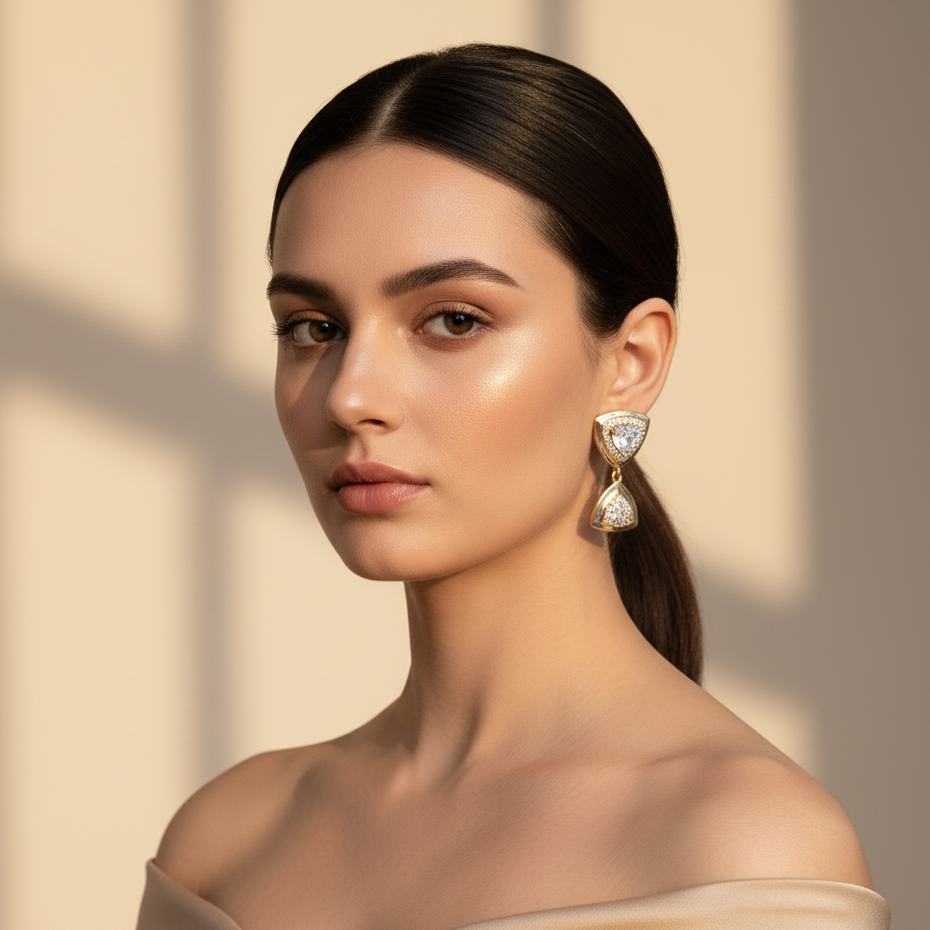 Modern Gold-Plated tringle Stud Earrings – Imitation Jewelry NK Creation