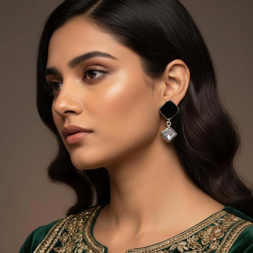 NK Creation Black Emerald Hanging Earrings – Imitation Jewelry Gujarat