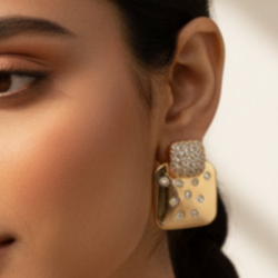 Big Rose Gold Stud Earrings for Women - High-Luster Cushion Cut