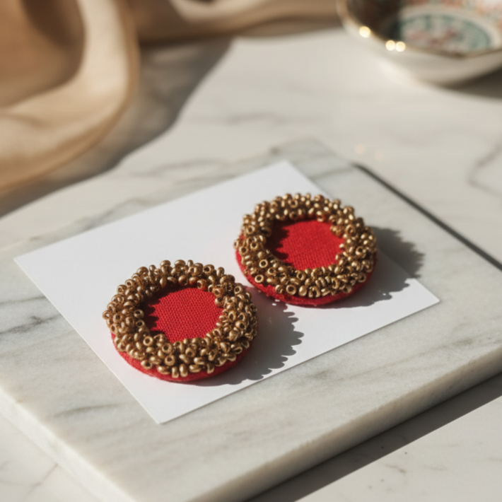 Round Shape Red Earrings – Handmade by NK Creation | Only ₹199