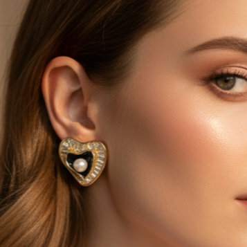 Sparkling Heart Stud Earrings – Romantic Gold-Plated Imitation Jewelry