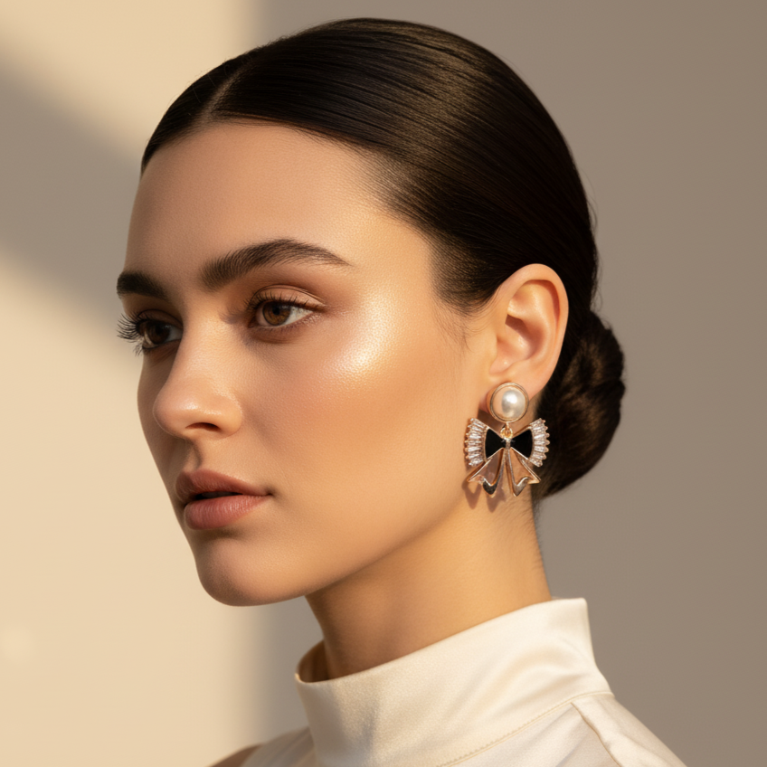 Gold Star & Square Pearl Drop Earrings - CZ Dangle Jewelry