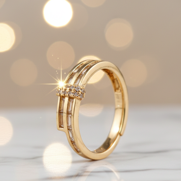 Gold-Plated Geometric Dome Ring - Modern Statement Cocktail Ring