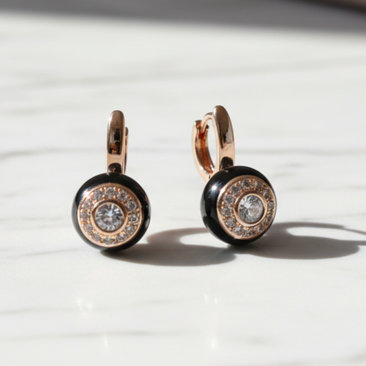 Luxury Black & Gold Enamel Drop Earrings for Women | CZ Diamond Accents Gujarat