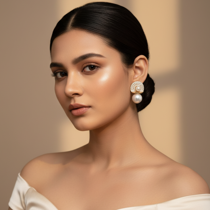 NK Creation Floral/Cluster Gold Stud Earrings – Premium Imitation Jewelry