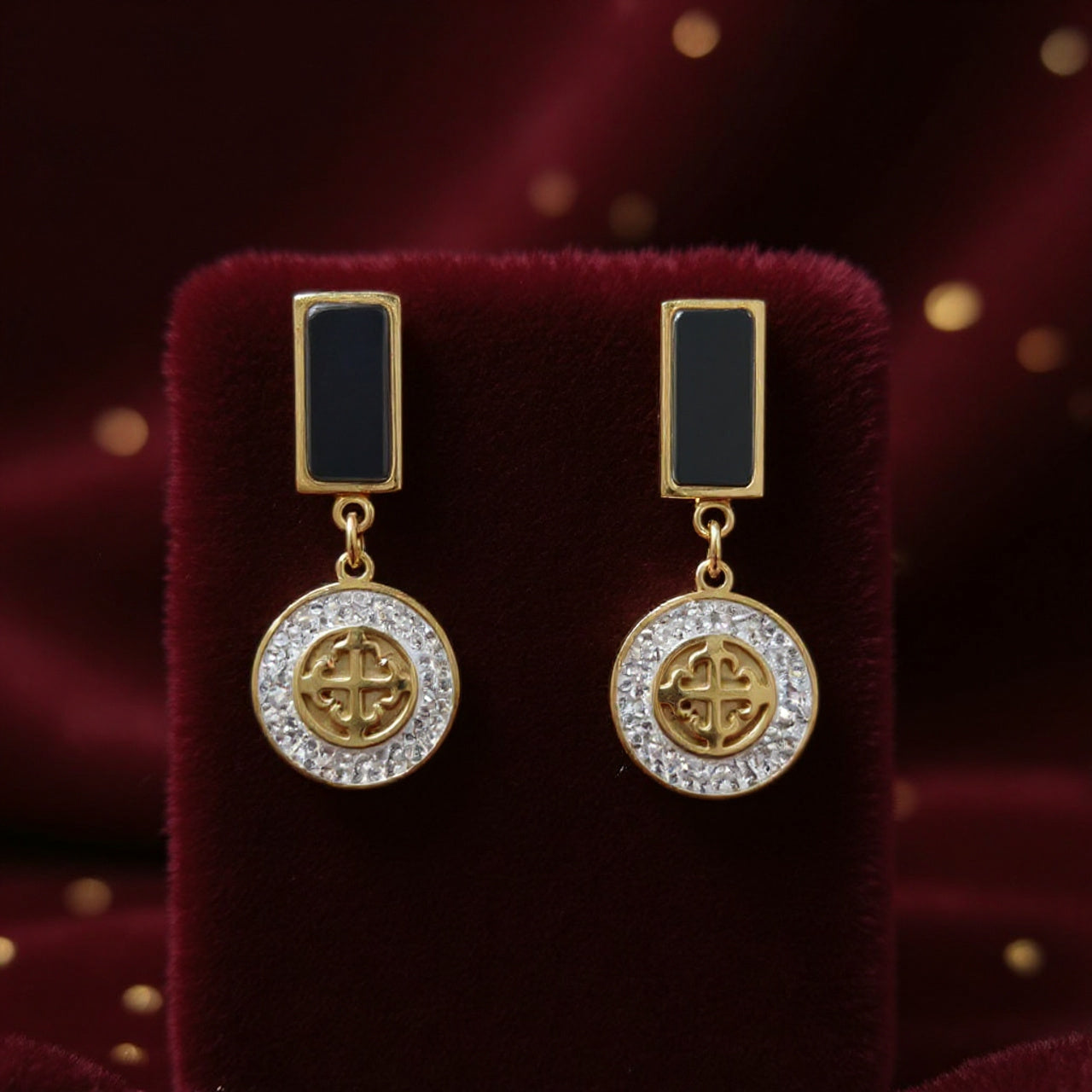 NK Creation Xuping Black Stone Hanging Earrings – Imitation Jewelry Gujarat