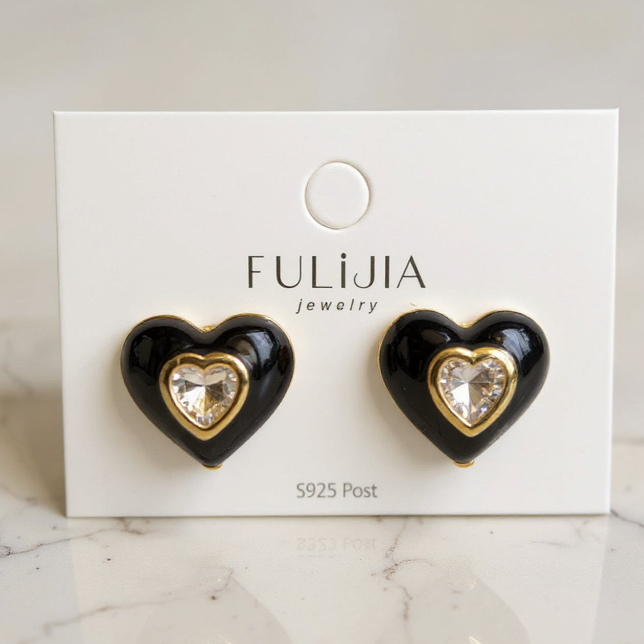 NK Creation Heart Shape Black Emerald Stud Earrings – Imitation Jewelry Gujarat