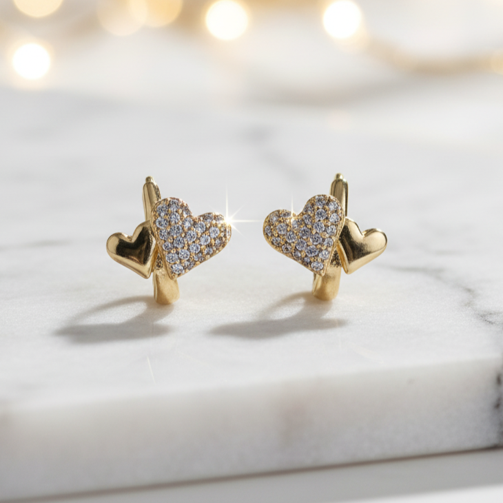 NK Creation Heart Shape Stud Golden Earrings – Imitation Jewelry Gujarat
