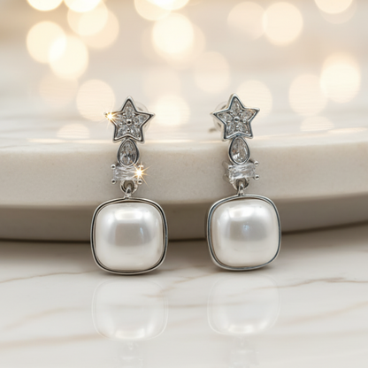 Luxury Star Pearl Drop Earrings - Gold-Plated silver Gemstone Statement Jewelry