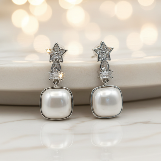 Luxury Star Pearl Drop Earrings - Gold-Plated silver Gemstone Statement Jewelry
