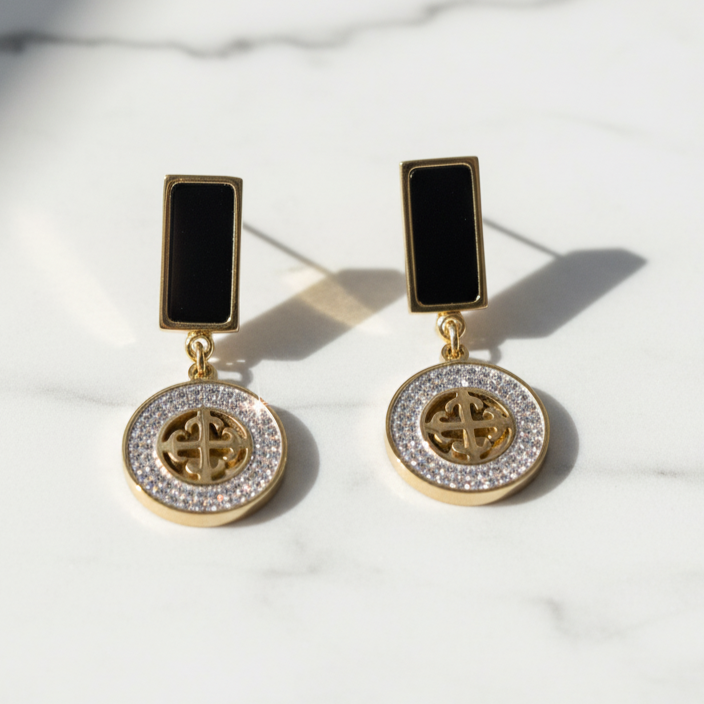 NK Creation Xuping Black Stone Hanging Earrings – Imitation Jewelry Gujarat