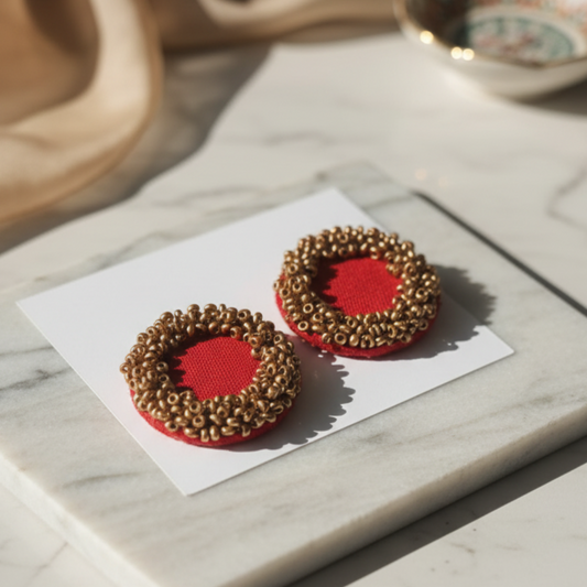 Round Shape Red Earrings – Handmade by NK Creation | Only ₹199