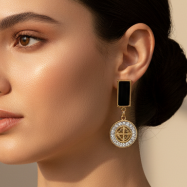 NK Creation Xuping Black Stone Hanging Earrings – Imitation Jewelry Gujarat