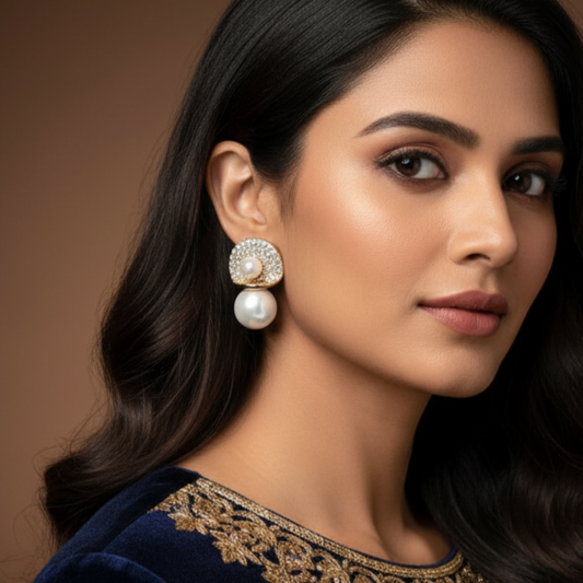 NK Creation Floral/Cluster Gold Stud Earrings – Premium Imitation Jewelry