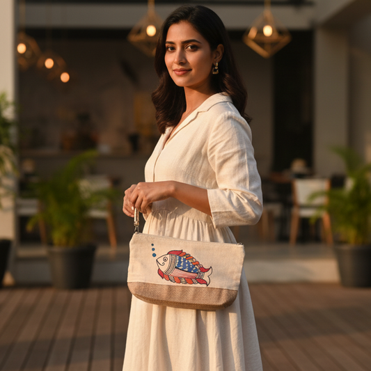 Handmade Madhubani Art Hand Purse – Small Ethnic Wallet