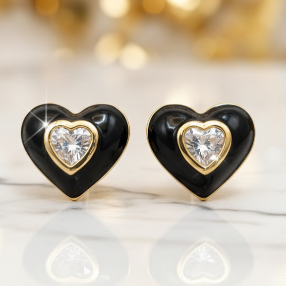 NK Creation Heart Shape Black Emerald Stud Earrings – Imitation Jewelry Gujarat