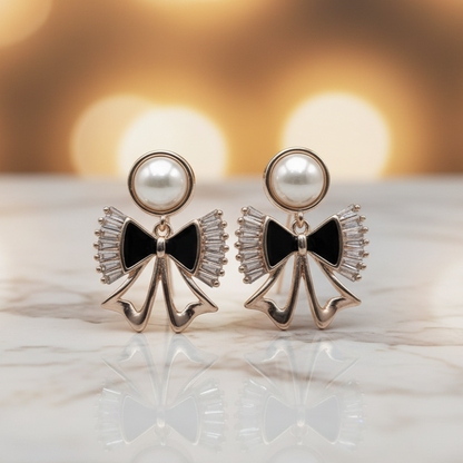 Gold Star & Square Pearl Drop Earrings - CZ Dangle Jewelry
