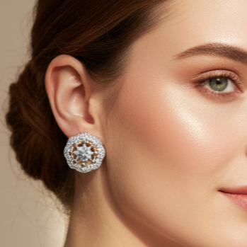 Round Yellow Gold Plated Bali Earrings – Sparkling Stone Imitation Jewelry