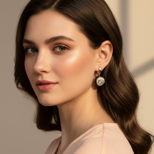 Luxury Black & Gold Enamel Drop Earrings for Women | CZ Diamond Accents Gujarat