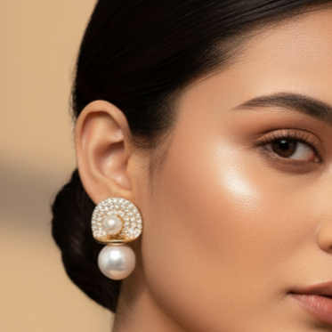 NK Creation Floral/Cluster Gold Stud Earrings – Premium Imitation Jewelry