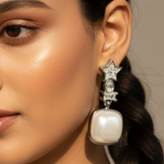 Luxury Star Pearl Drop Earrings - Gold-Plated silver Gemstone Statement Jewelry