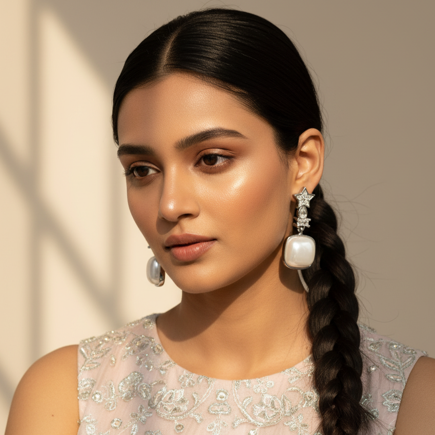 Luxury Star Pearl Drop Earrings - Gold-Plated silver Gemstone Statement Jewelry