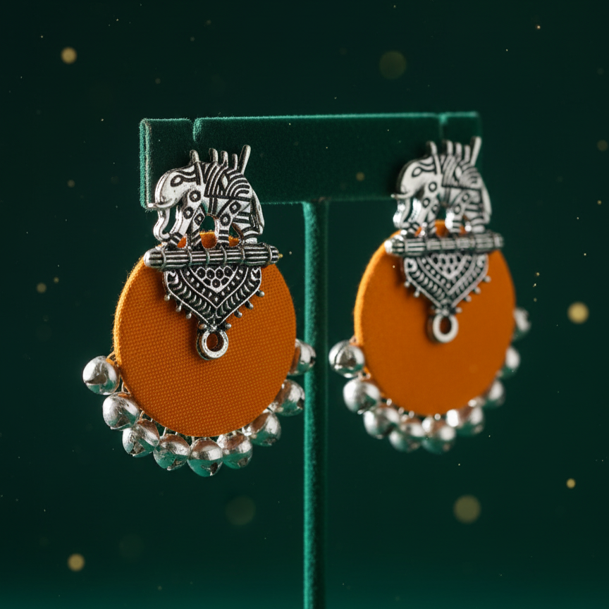 Orange Oxidized Stud Earrings – Handmade by NK Creation | Only ₹199