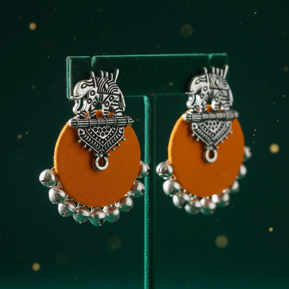Orange Oxidized Stud Earrings – Handmade by NK Creation | Only ₹199