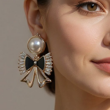 Gold Star & Square Pearl Drop Earrings - CZ Dangle Jewelry