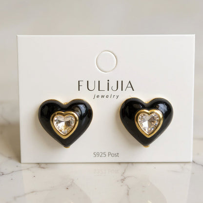 NK Creation Heart Shape Black Emerald Stud Earrings – Imitation Jewelry Gujarat