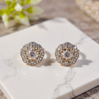 Round Yellow Gold Plated Bali Earrings – Sparkling Stone Imitation Jewelry